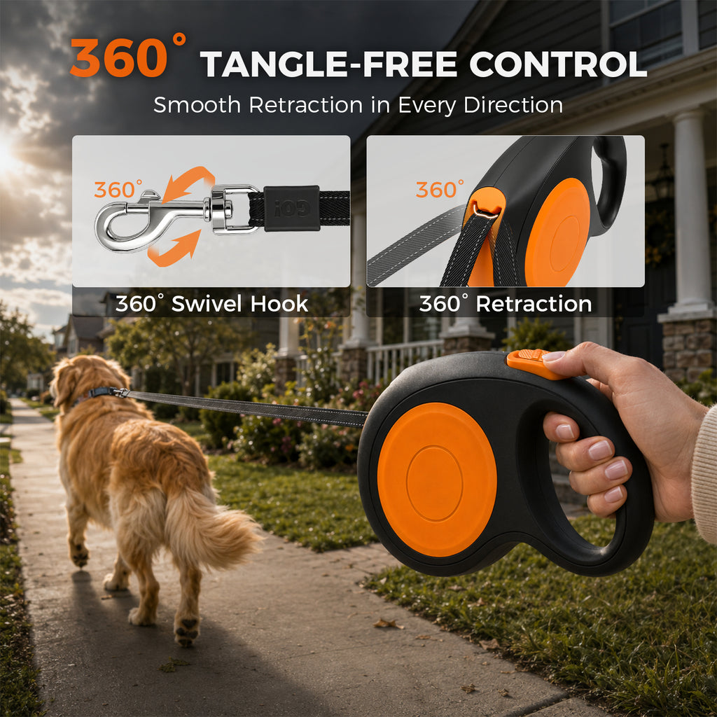26ft Retractable Dog Leash for Large Small Dogs up to 100lbs, 360° Tangle-Free Retraction | Sevy Stretch