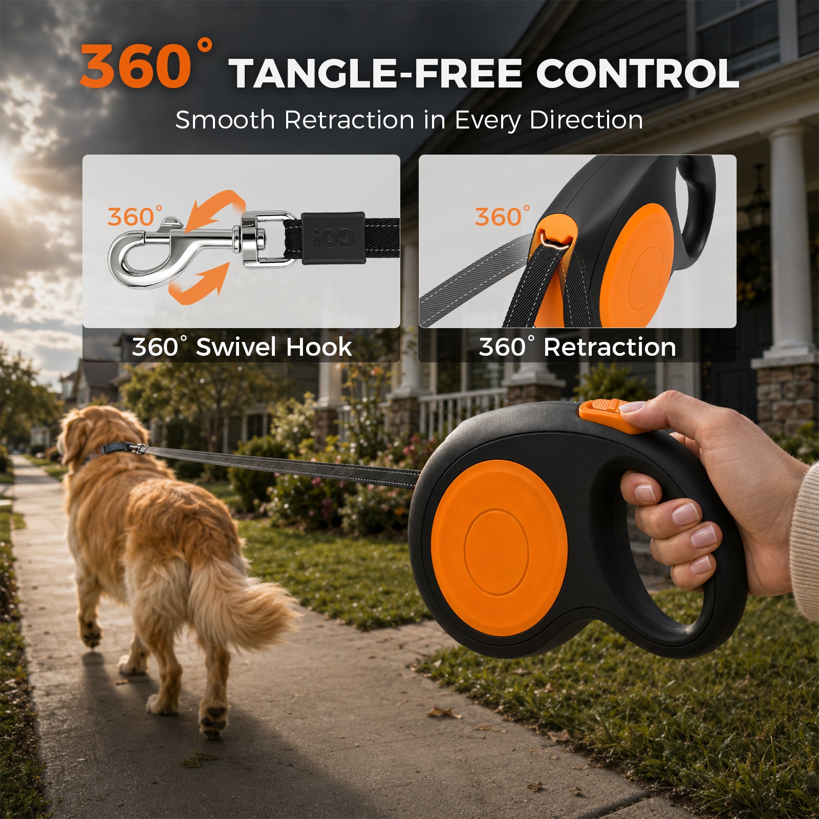 26ft Retractable Dog Leash for Large Small Dogs up to 100lbs, 360° Tangle-Free Retraction | Sevy Stretch