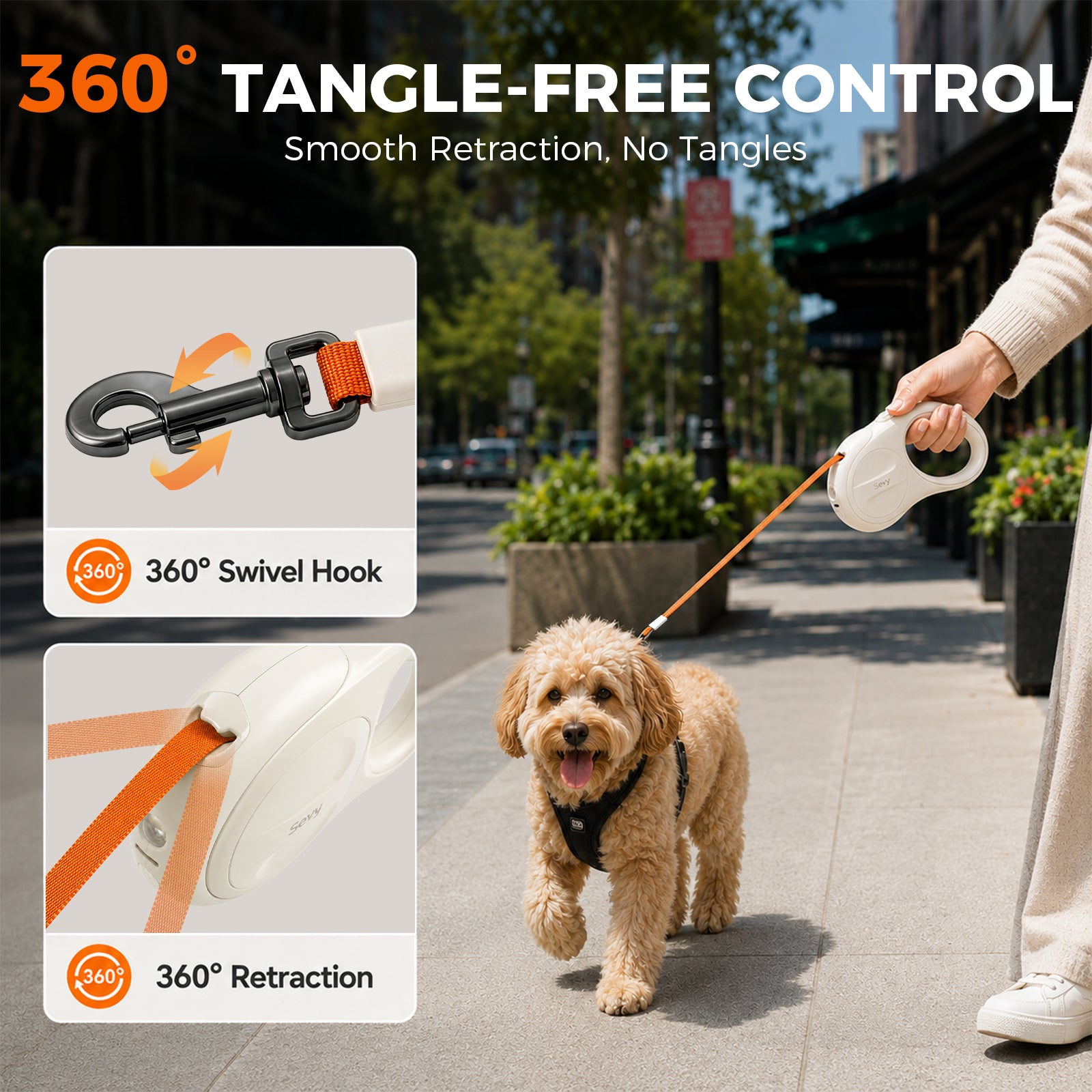 16ft Retractable Dog Leash with LED Light for Small Medium Large Dogs up to 66 lbs | Sevy Glowie