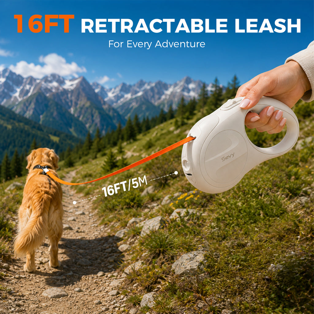 16ft Retractable Dog Leash with LED Light for Small Medium Large Dogs up to 66 lbs | Sevy Glowie