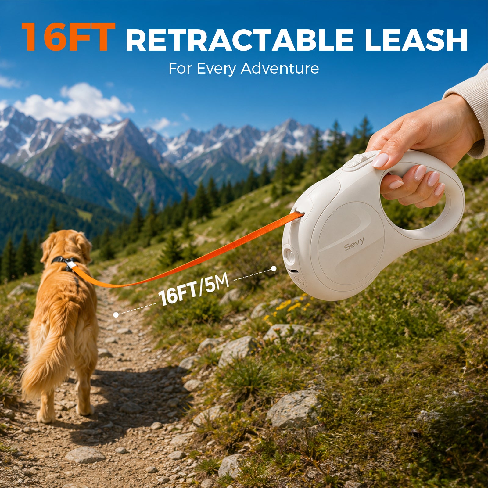 16ft Retractable Dog Leash with LED Light for Small Medium Large Dogs up to 66 lbs | Sevy Glowie