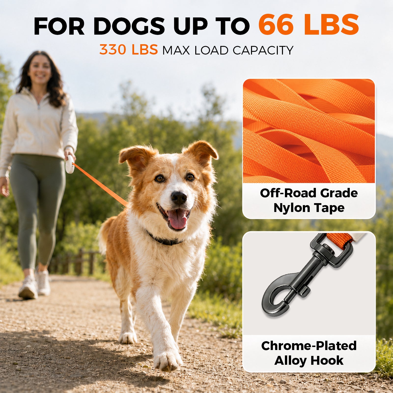 16ft Retractable Dog Leash with LED Light for Small Medium Large Dogs up to 66 lbs | Sevy Glowie