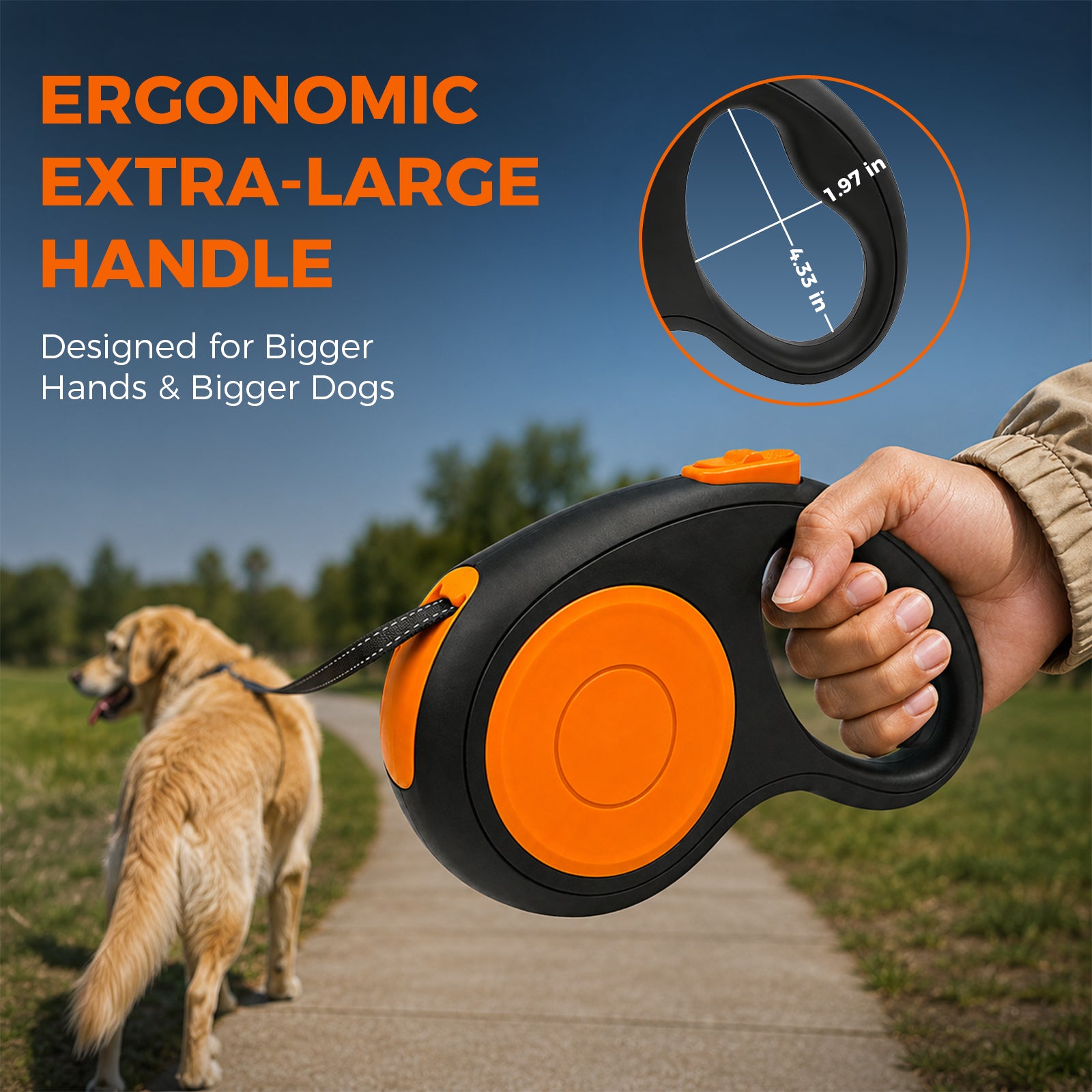 26ft Retractable Dog Leash for Large Small Dogs up to 100lbs, 360° Tangle-Free Retraction | Sevy Stretch
