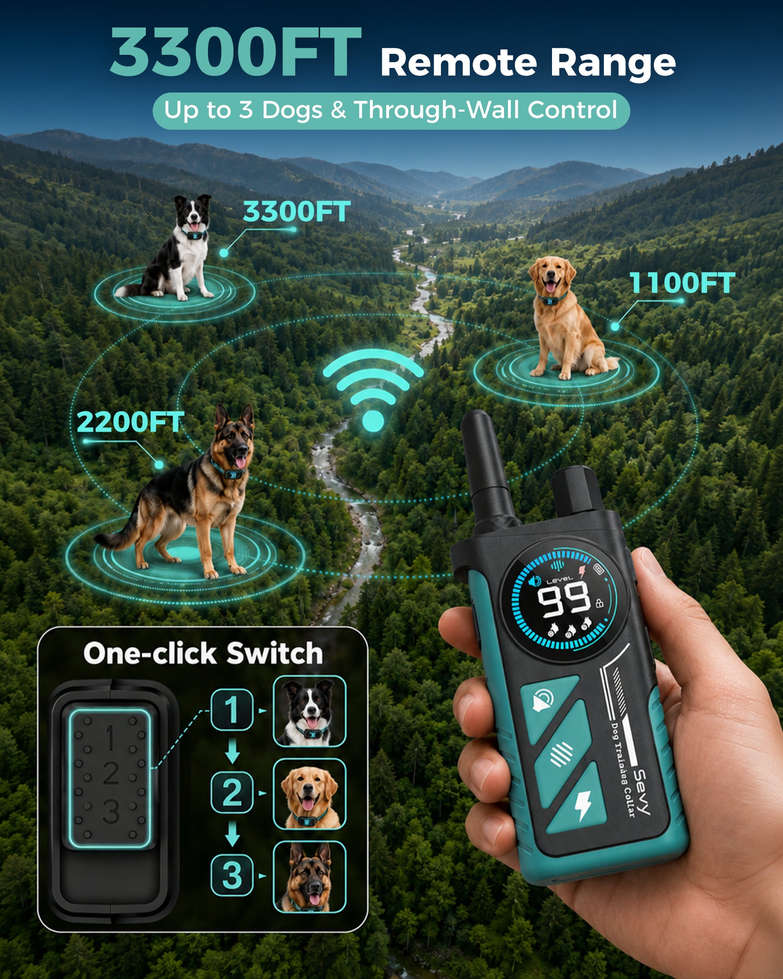 SEVY 3300FT remote range control bark shock collar