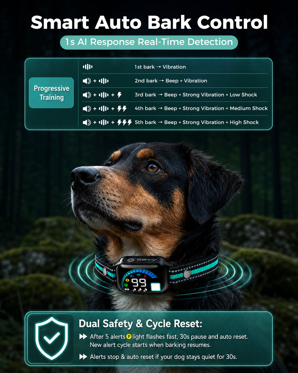 SEVY smart auto bark control training collar