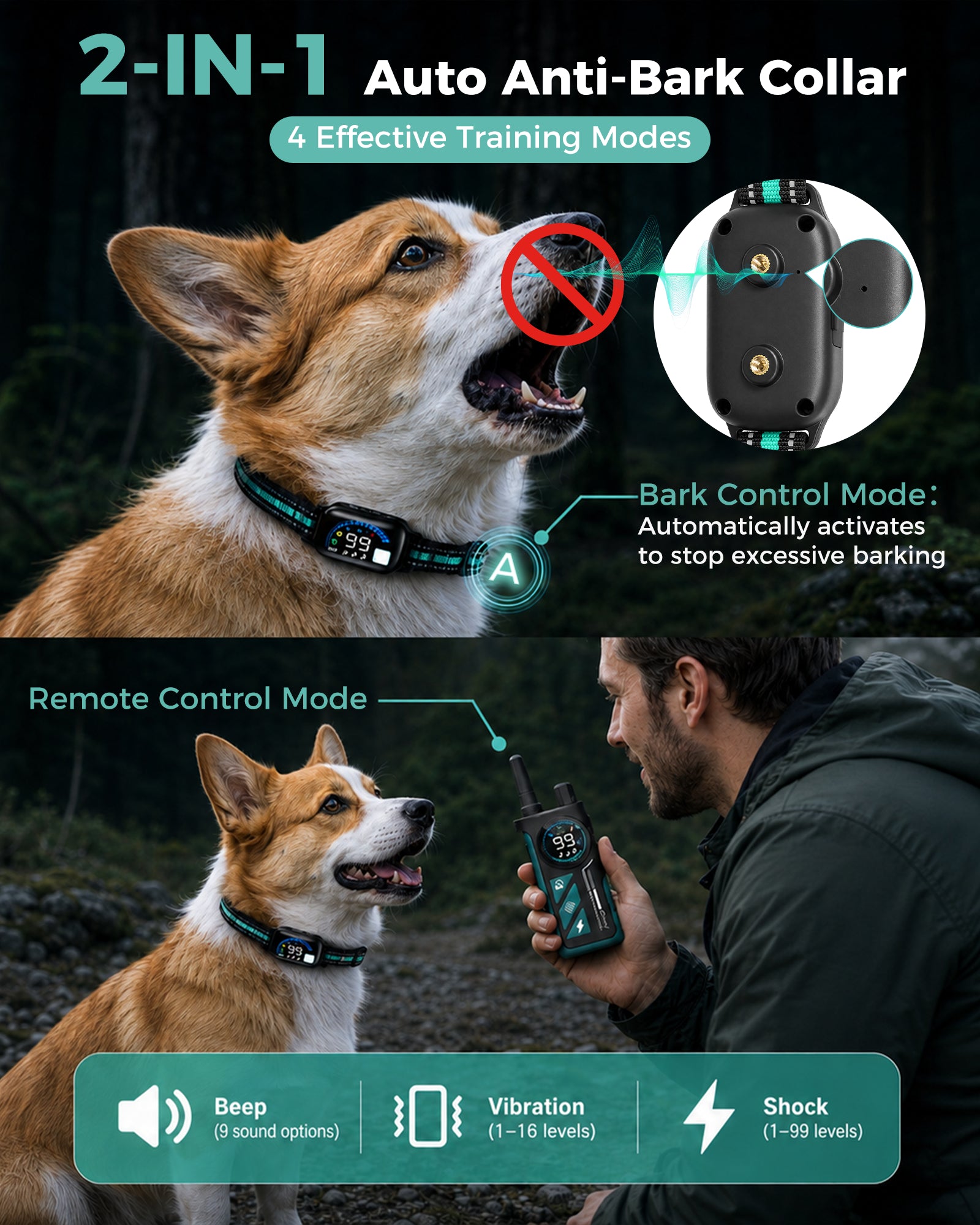 sevy 2-in-1 auto anti-bark collar